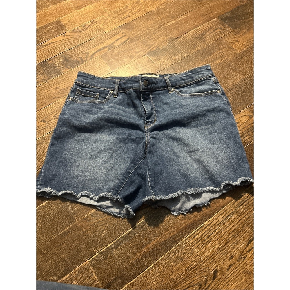 Jessica Simpson‎ Womens Size 10 30 Blue Fray Cuff Midi Denim Shorts